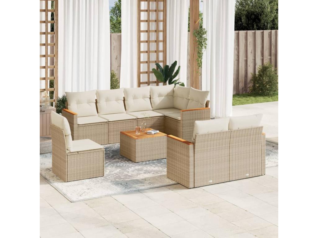Ensemble de mobilier de jardin en résine tressée beige