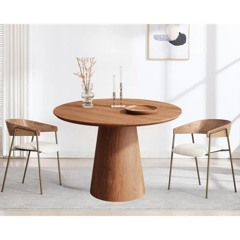 Table de salle à manger ronde pour 4 à 6 personnes, table en bois naturel avec pied conique en bois, style rustique et minimaliste