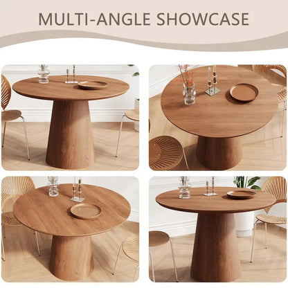 Table de salle à manger ronde pour 4 à 6 personnes, table en bois naturel avec pied conique en bois, style rustique et minimaliste