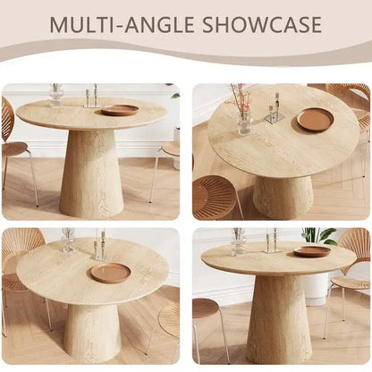 Table de salle à manger ronde pour 4 à 6 personnes, table en bois naturel avec pied conique en bois, style rustique et minimaliste