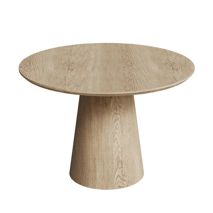 Table de salle à manger ronde pour 4 à 6 personnes, table en bois naturel avec pied conique en bois, style rustique et minimaliste