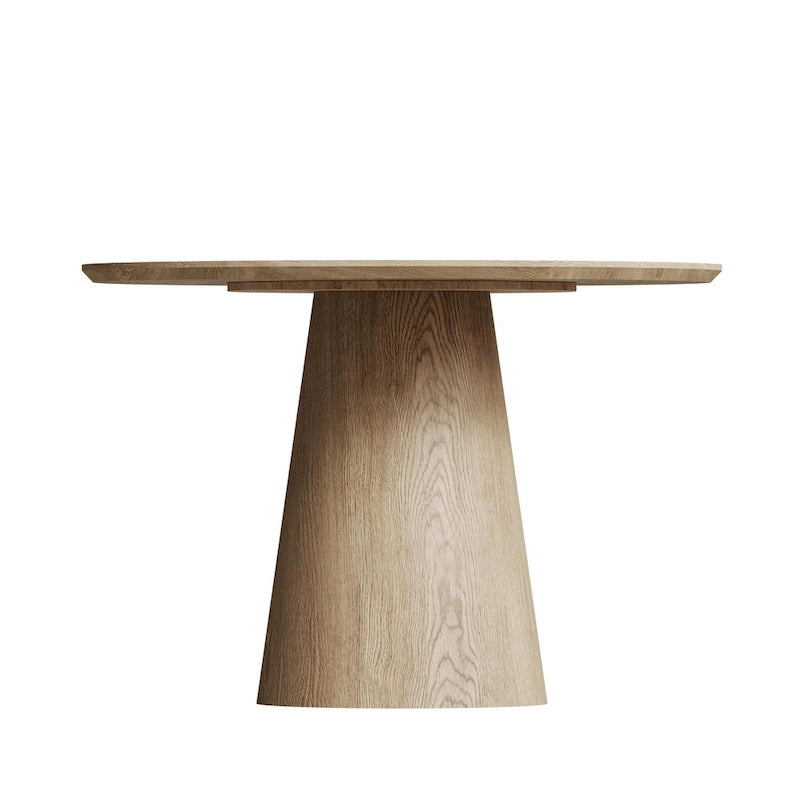 Table de salle à manger ronde pour 4 à 6 personnes, table en bois naturel avec pied conique en bois, style rustique et minimaliste