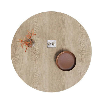 Table de salle à manger ronde pour 4 à 6 personnes, table en bois naturel avec pied conique en bois, style rustique et minimaliste