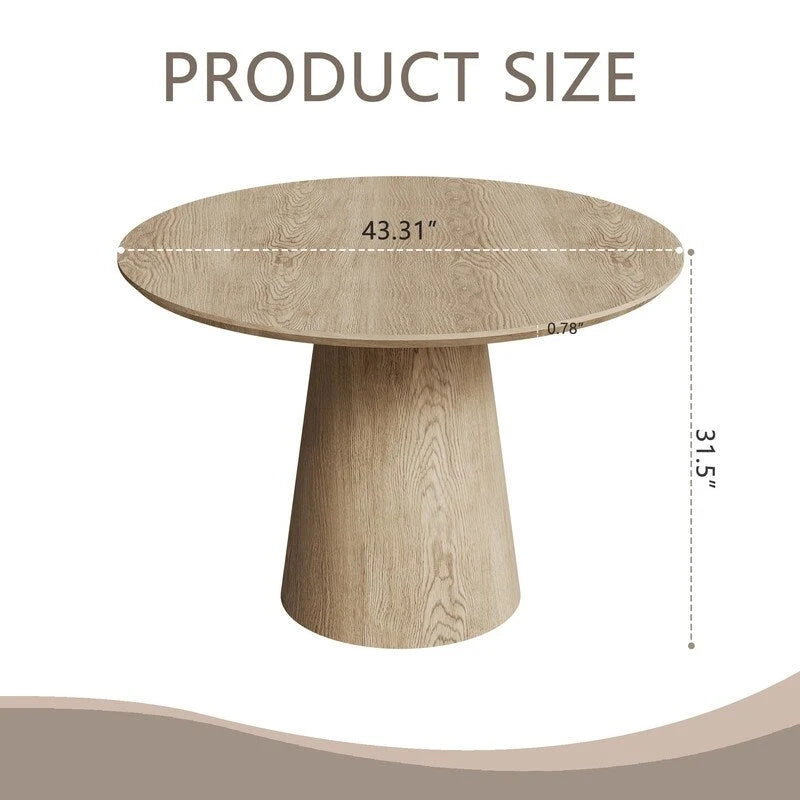 Table de salle à manger ronde pour 4 à 6 personnes, table en bois naturel avec pied conique en bois, style rustique et minimaliste