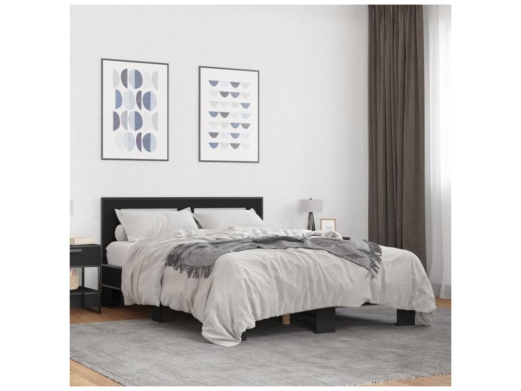 Cadre de lit en bois d'ingénierie noir, 120 x 200 cm