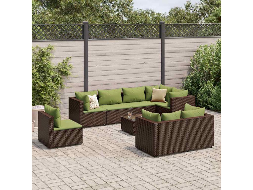 Ensemble de mobilier de jardin en résine tressée marron