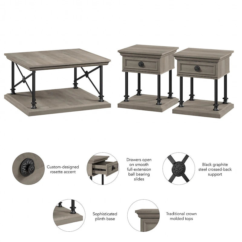 Table basse carrée Coliseum avec tables d'appoint de Bush Furniture