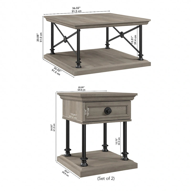 Table basse carrée Coliseum avec tables d'appoint de Bush Furniture