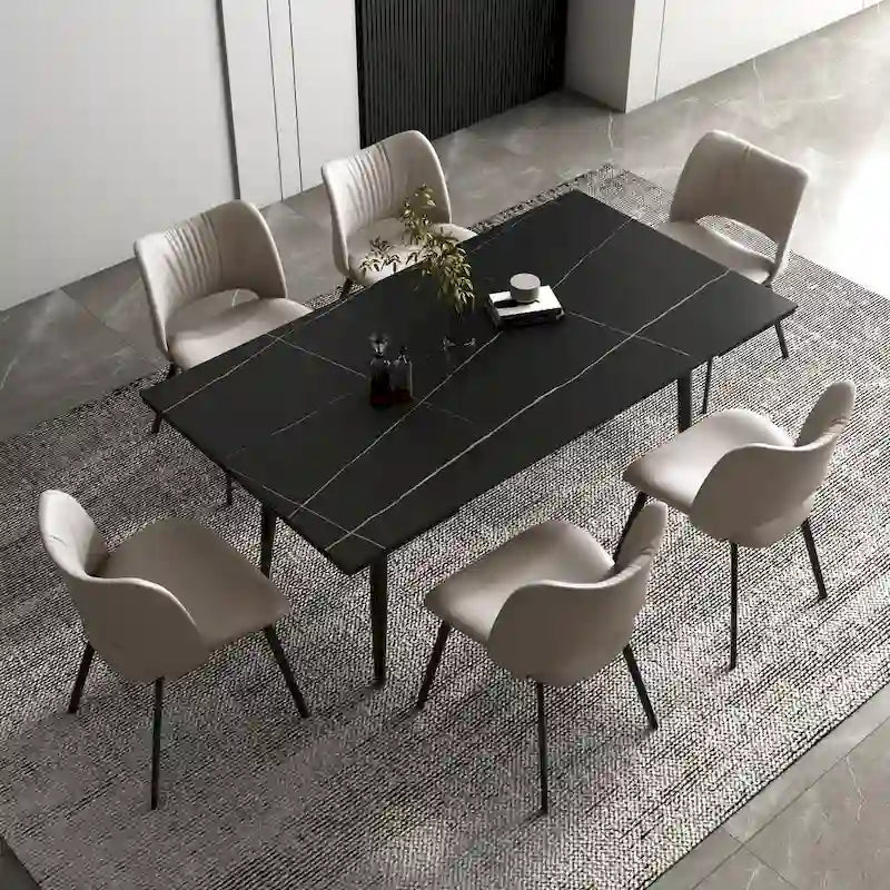 7 Piece 62.9 inch to 94.4 inch Extendable Dining Table Set with Sintered Stone Top 6 Chairs
