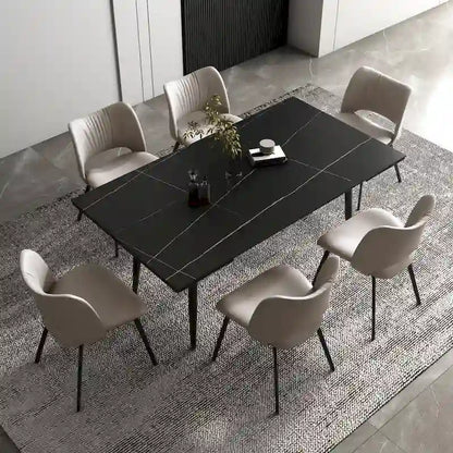 7 Piece 62.9 inch to 94.4 inch Extendable Dining Table Set with Sintered Stone Top 6 Chairs