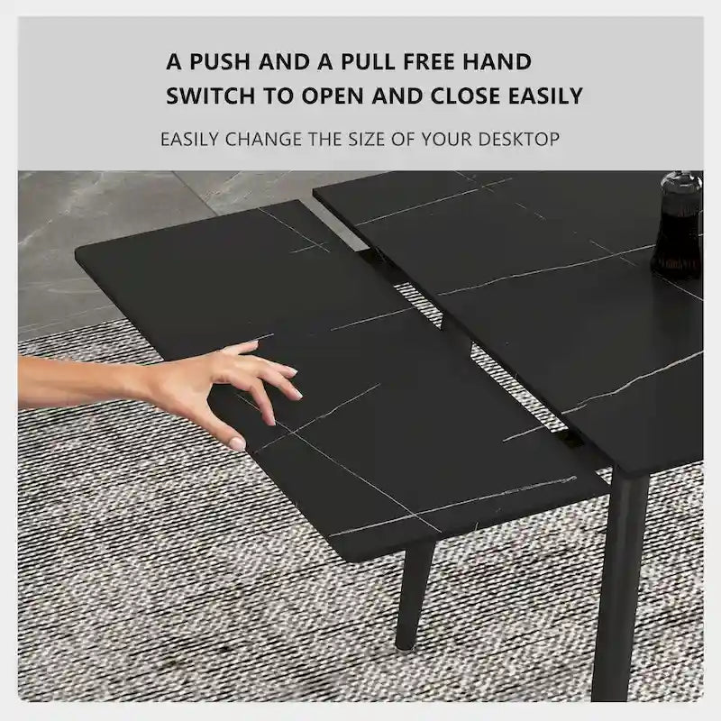 Ensemble de salle à manger extensible 7 pièces (de 62,9 pouces à 94,4 pouces) avec plateau en pierre frittée et 6 chaises