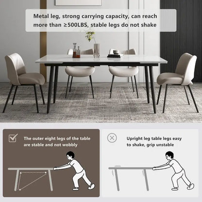 Ensemble de salle à manger extensible 7 pièces (de 62,9 pouces à 94,4 pouces) avec plateau en pierre frittée et 6 chaises