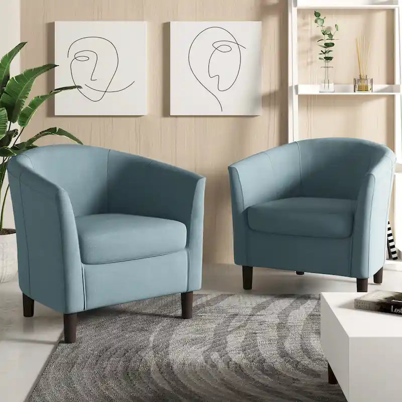 Ensemble de 2 fauteuils d'appoint modernes en lin, style tonneau, avec accoudoirs club