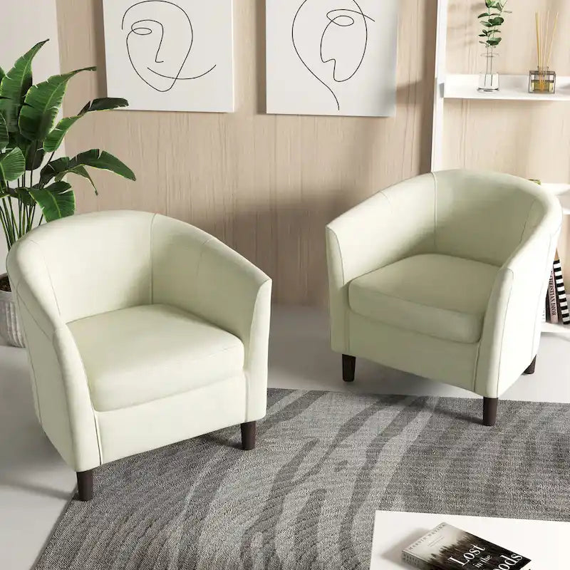 Ensemble de 2 fauteuils d'appoint modernes en lin, style tonneau, avec accoudoirs club