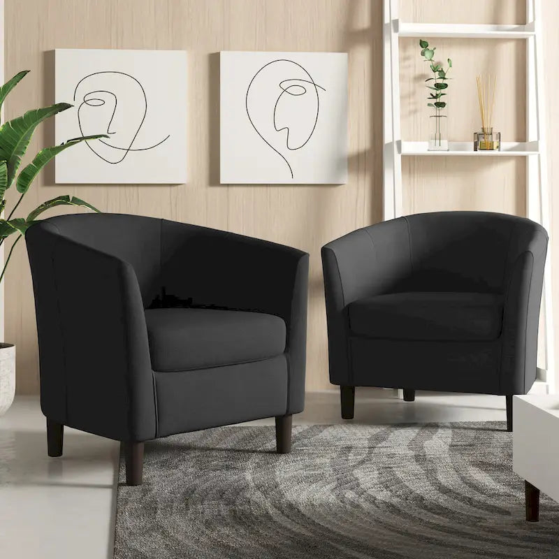 Ensemble de 2 fauteuils d'appoint modernes en lin, style tonneau, avec accoudoirs club