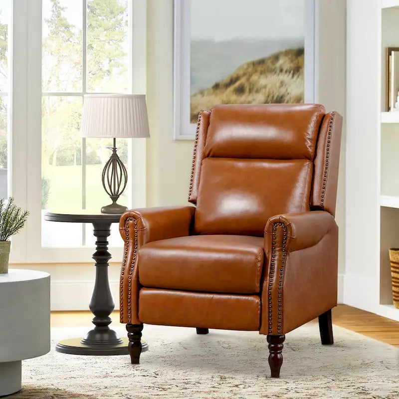 COZYMAN Genuine Leather Push Back Adjustable Recliner with Comfortable Arms for Living Room Chair