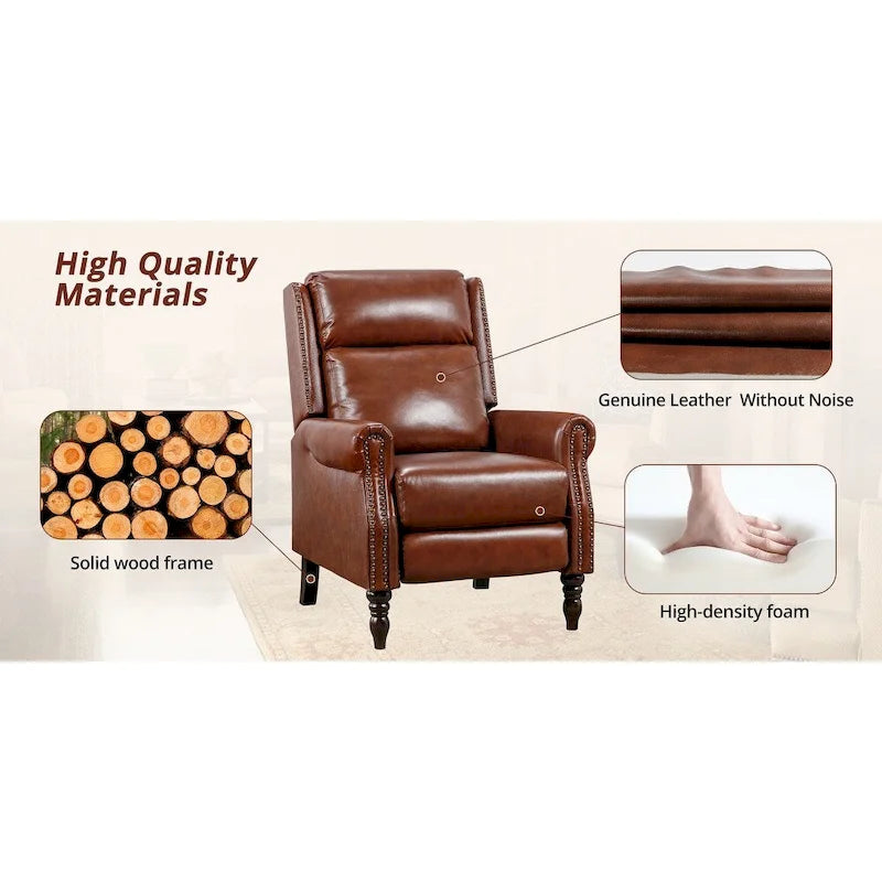 Fauteuil inclinable réglable COZYMAN en cuir véritable avec accoudoirs confortables pour salon