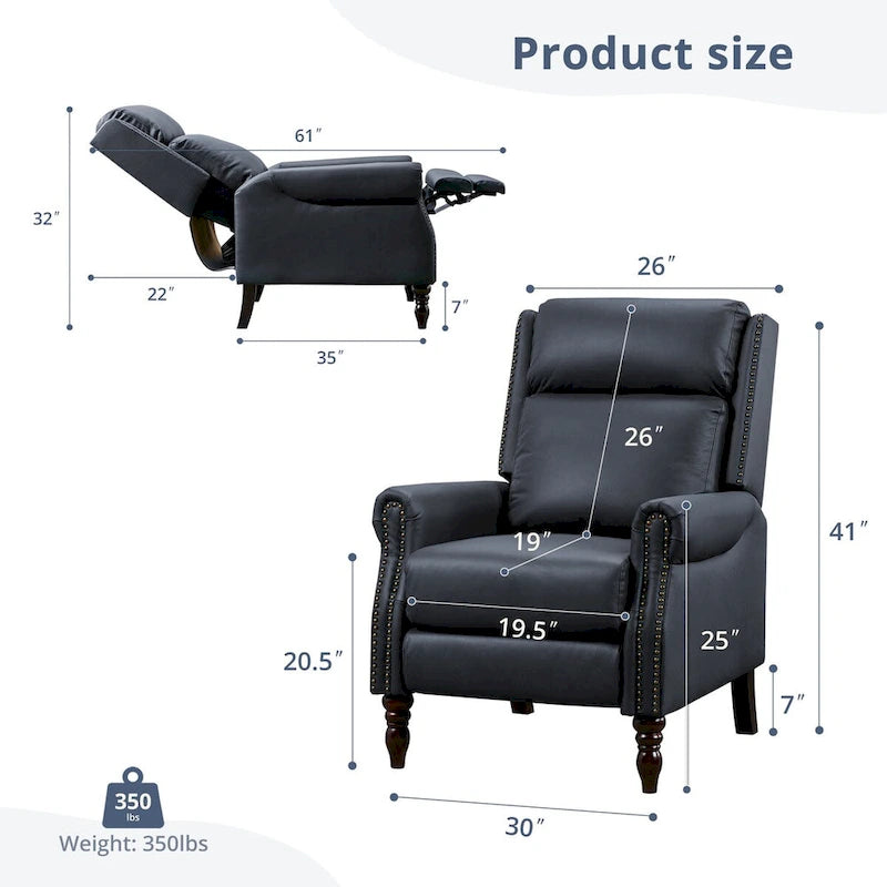 Fauteuil inclinable réglable COZYMAN en cuir véritable avec accoudoirs confortables pour salon