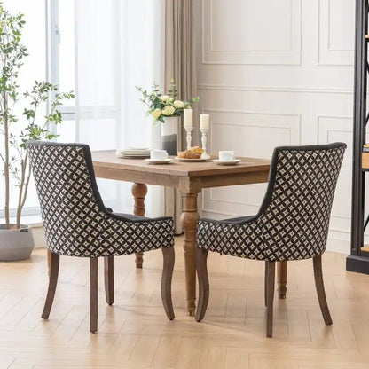 Chaise de salle à manger en tissu épais avec pieds en bois massif, lot de 2