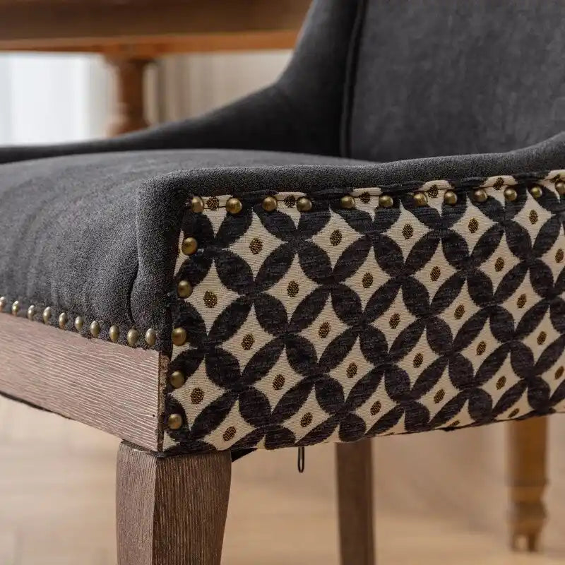 Chaise de salle à manger en tissu épais avec pieds en bois massif, lot de 2