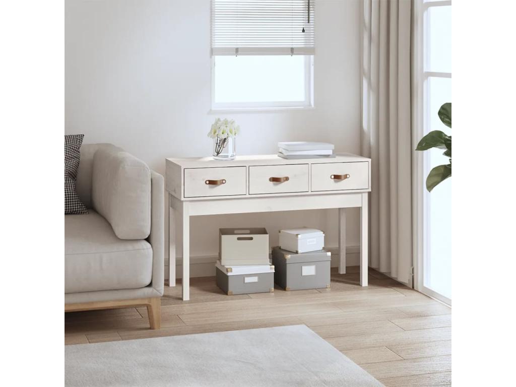 Table en bois massif blanc, 114 x 40 x 75 cm