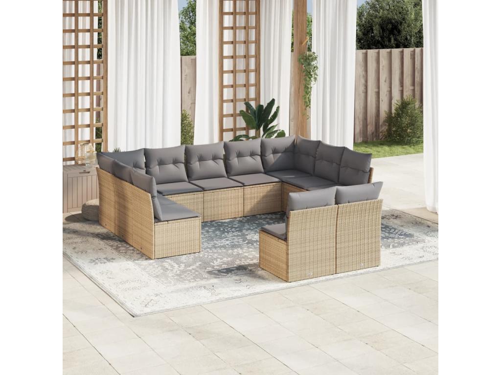 Ensemble de mobilier de jardin en résine tressée beige