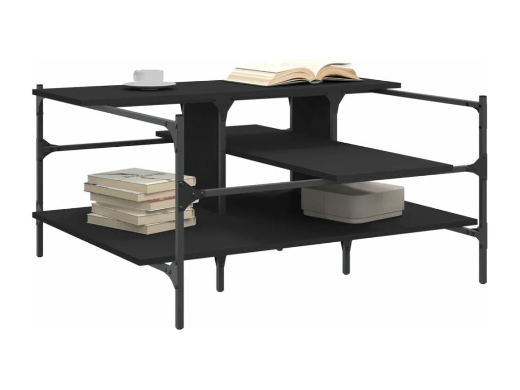 Table basse en bois composite noir, 100 x 100 x 48,5 cm