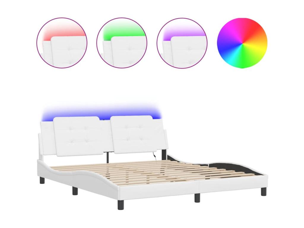 Cadre de lit en similicuir blanc, 180 x 200 cm