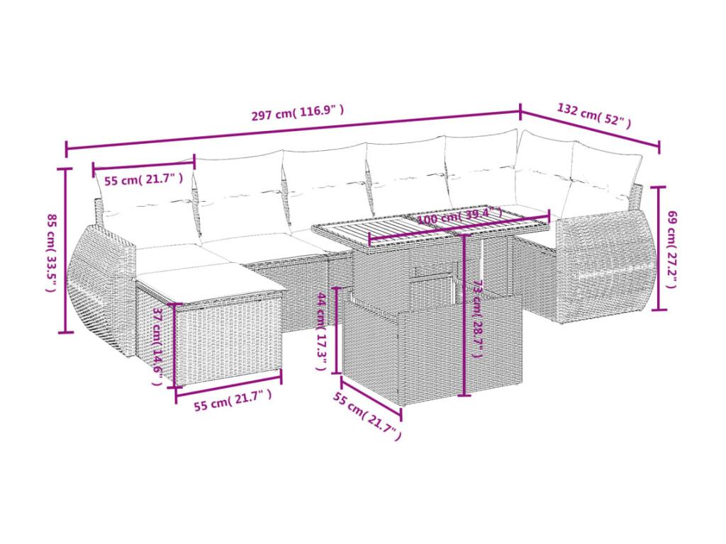 Ensemble de mobilier d'extérieur en résine tressée noire